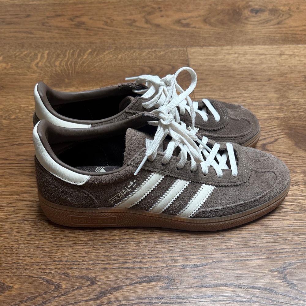 adidas Handball Spezial Suede Sneakers in Brown with Cream Stripes and Gum Sole - Picture 4 of 8